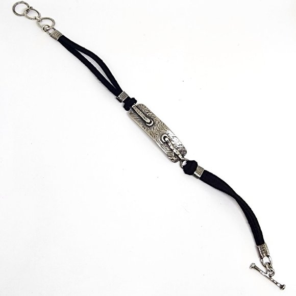 Stunning Handmade Sterling Silver Bar Black Suede Toggle Clasp Bracelet Toggle - Picture 2 of 9